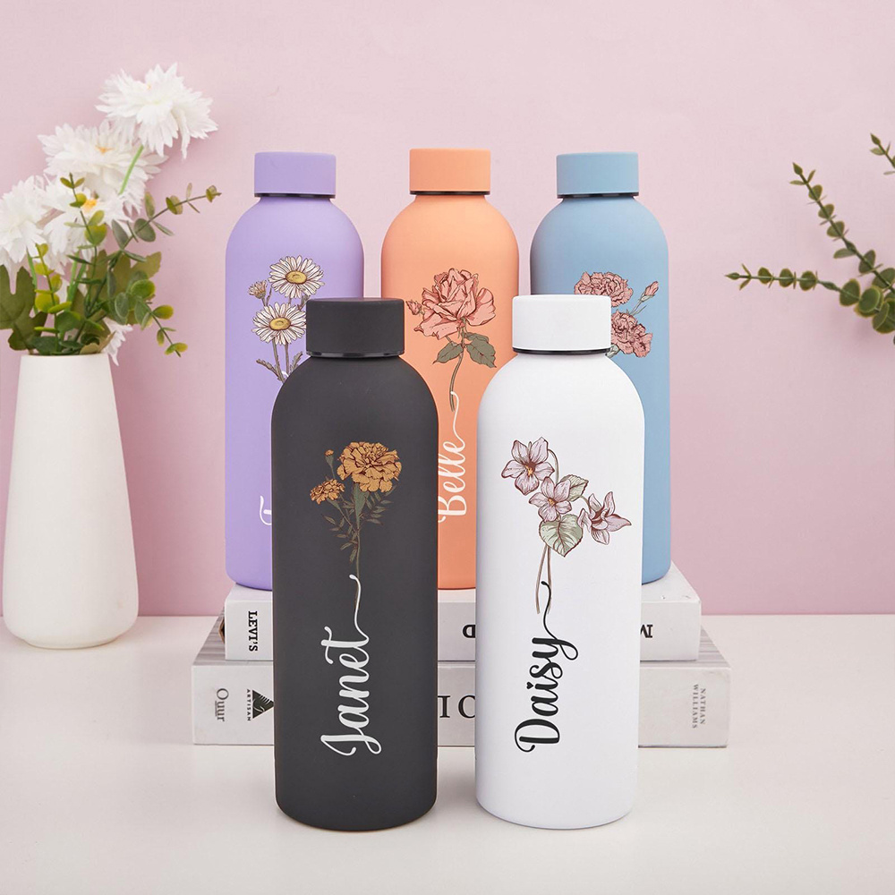 Sports Water Bottle Insulated - カスタマイズ可能な花柄ウォーターボトル、携帯用屋外スポーツ用断熱ボトル、アウトドアキャンプ、ハイキング、旅行に最適