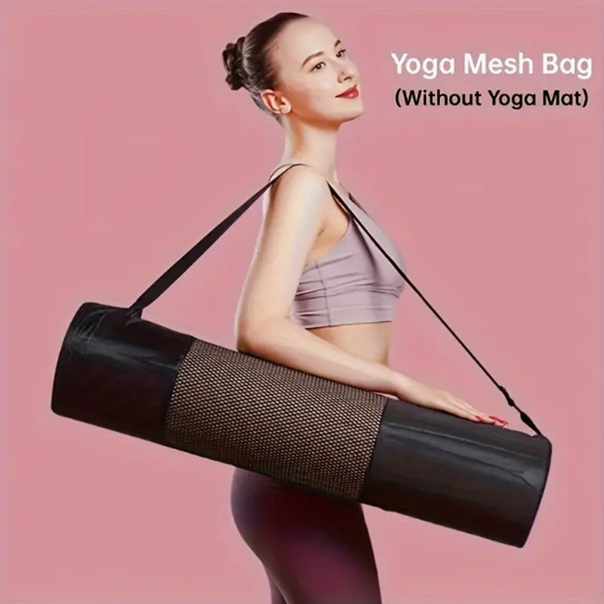 Yoga Mat - 通気性のあるヨガマット収納メッシュバッグ - 耐久性のあるオックスフォード生地、黒色、ショルダーストラップ付き、日常使用やフィットネスに最適
