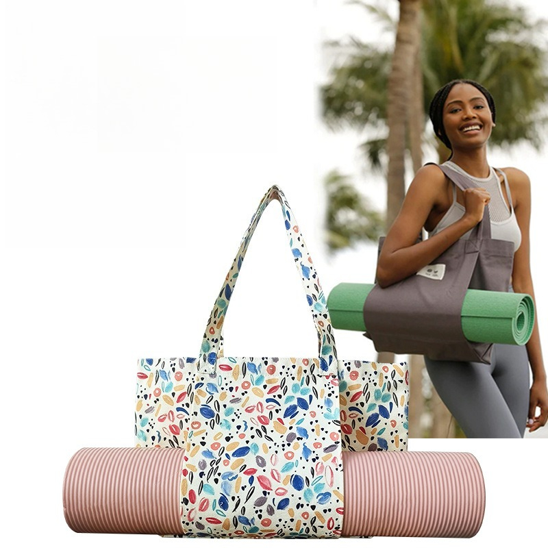 花柄プリントのキャンバス製ヨガマットトートバッグ。ピラティス - Yoga Mat のレビューと価格