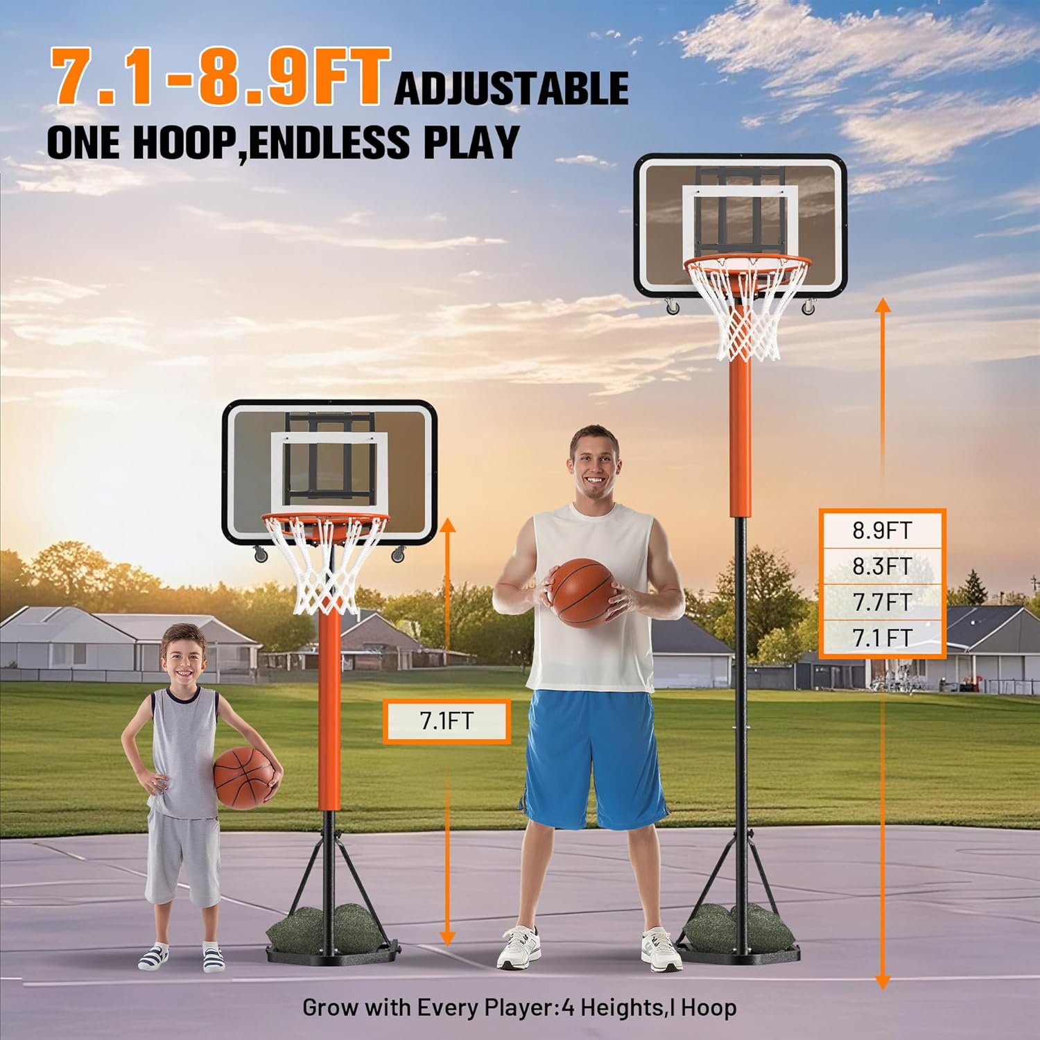 高さ調節可能なポータブルバスケットボールゴールシステム。高さ - Basketball Hoop のレビューと価格